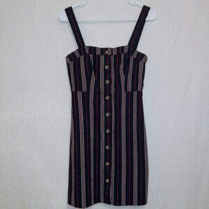 Hollister Black Red Striped Button Front Mini Jumper Dress size XS
